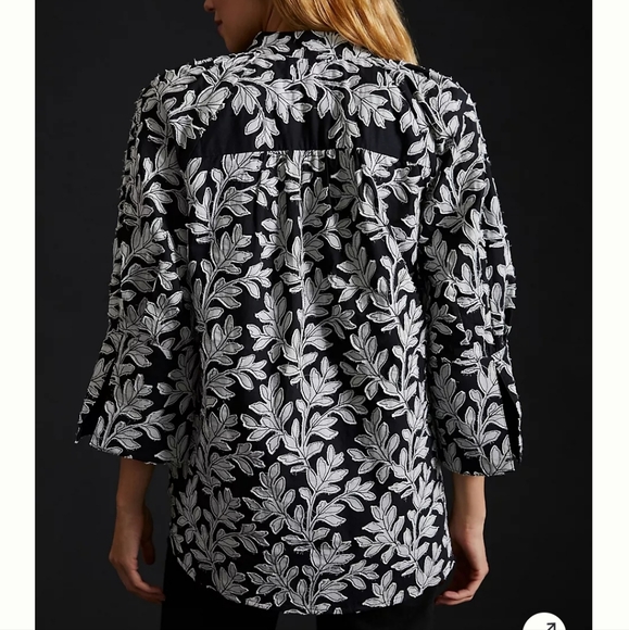 By Anthropologie Popover Blouse Black with Floral Embroidery Size Small - Picture 4 of 9